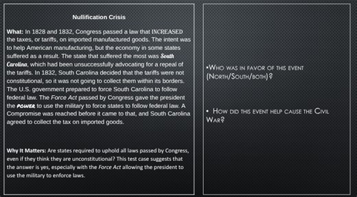 Nullification Crisis  What: In 1828 and 1832, Congress passed a... | Filo