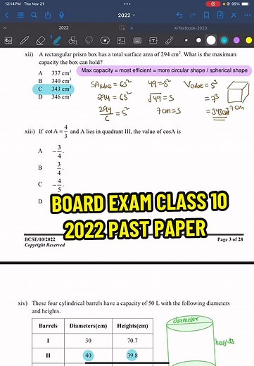 Class 10 Board Exam Mathematics Past Papers in Bhutan