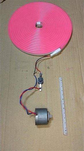 Powering a High Voltage Pink Neon Light With Rack and Gear #dcmotor #tech #shorts