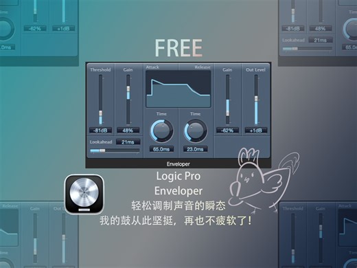 【Logic自带插件】一个视频带你通关Logic自带瞬态控制插件Enveloper！瞬态控制轻轻松松，从此鼓组坚挺起来了，再也不疲软了！！