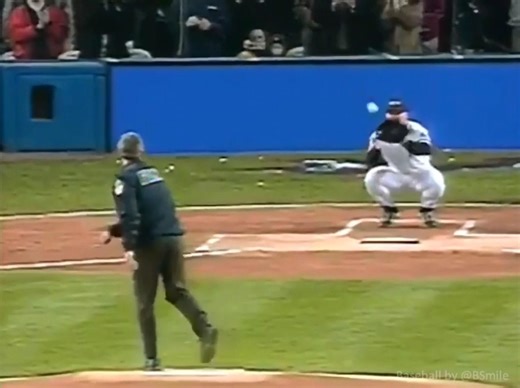 President George W. Bush throws a ceremonial first pitch from the mound for a strike before Game 3 of the 2001 World Series at Yankee Stadium! #MLB #Baseball #Yankees #History #September11 #NeverForget | Baseball by BSmile