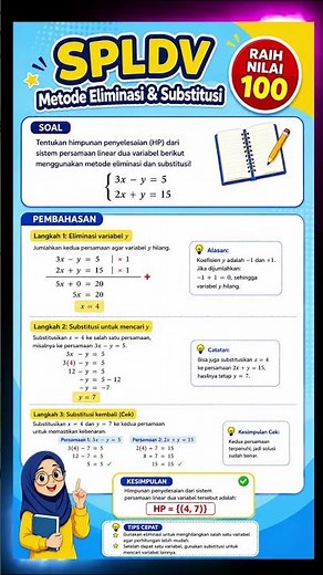 Sistem Persamaan Linear Dua Variabel (SPLDV) Metode Eliminasi dan Substitusi #shorts