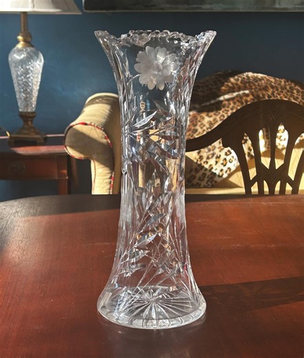 American Brilliant Tall Cut Glass Corset Vase - Etsy