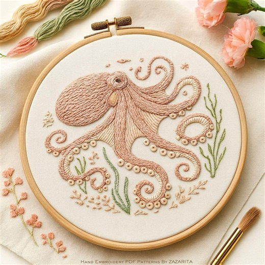 Octopus Hand Embroidery Pattern: Beginner-friendly Underwater Hoop Art (PDF Download - Etsy Australia