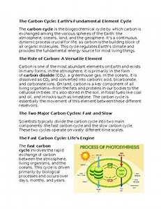 Carbon Cycle in Environmental Science Worksheet for Sub-Plan & Homework