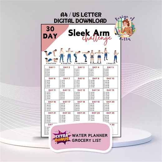 30-day Arm Workout Challenge Printable PDF, Printable Arm Workout Plan for Beginners, Printable Punches and Push-ups Challenge - Etsy