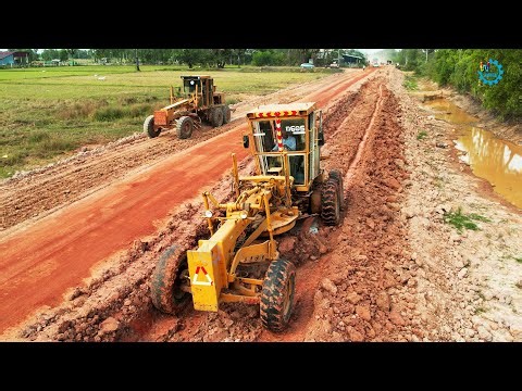 Mix Action Grader Leveling Soil Making Village Roads | Komatsu Grader In Activities Skills