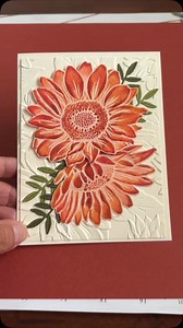 Juliet on Instagram: "Here’s another card using the sunflower 3D embossing folder from Stampin’ Up! This time I used Petal Pink paper and Peach Pie, Poppy Parade, and Cajun Craze ink swiped over the embossed side of the paper. I cut out leaves using Old Olive and Mossy Meadow paper. Since it’s such a full card front, I decided to leave out a sentiment. Now the card can be used for any occasion."