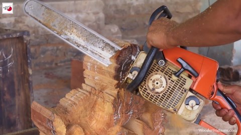 Turning Kaido dragon vs Oden into detailed wood carving