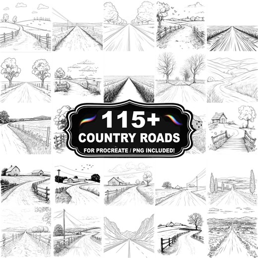 115+ Country Roads Stamps for Procreate, Rural Landscape Brush Set, Instant Download PNG Included - Etsy