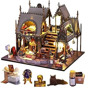 DIY Wooden Puzzle Architectural Model 3D Mini Dollhouse Furniture Kit with Music and LED Lights Creative Room Best for Adult