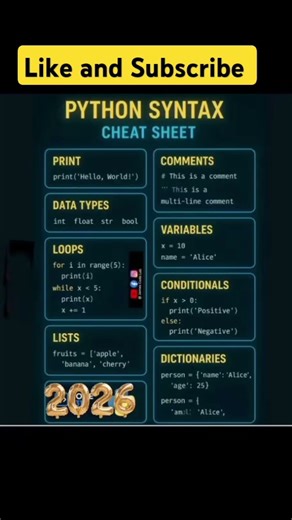 Python Syntax Cheatsheet, Python Programming @CodeGlobal #Pythonprogramming #coding #developers