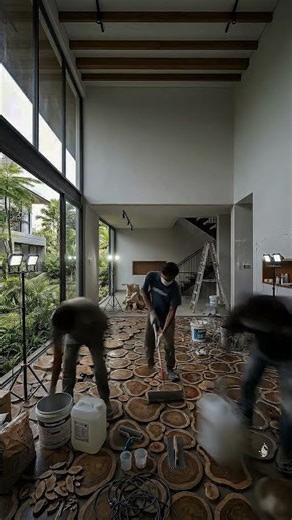 Turning a simple room into a luxury space with a unique epoxy wood floor #fyp #home #f1