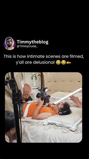 Ejiro Excellennce on Instagram: "Here is a hilarious peek behind the curtain of "movie magic." 🎥 What looks intense and intimate on screen is actually incredibly technical, crowded, and awkward in real life! The cameraman is wearing a chest-mounted camera rig (often called a SnorriCam or body mount) to capture a specific POV shot. The actor has to deliver a passionate performance while straddling a crew member, ignoring the camera gear, the lights, and the people standing two feet away. It just