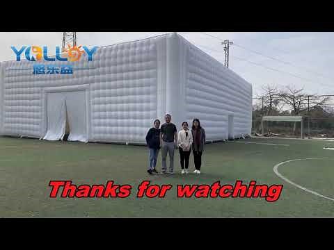 a huge inflatabe cubic party event tent set up within mins