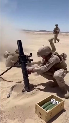 Soldiers Operating a Mortar in Desert Training Exercise #shortsvideo #military #usa #army #warfare
