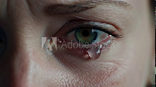 Woman's Eye Crying Tears - This is an extreme close-up of a woman's eye, filled with tears, and one tear rolling down her cheek. The video conveys sadness, grief, and the raw emotion of crying.