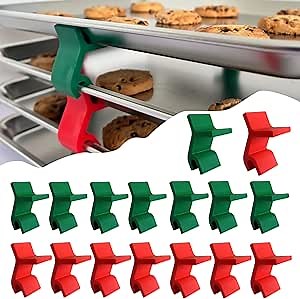 Baking Sheet Stacker, Pack of 16, Tray Stackers Stacking Holder Rack Kitchenwares Tray Stacker for Freeze Dryer Trays Kitchen Picnic BBQ (16, Red + Green)
