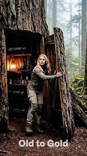Secret Survival Shelter Built Into a Giant Tree 🤫 #bunker #shorts