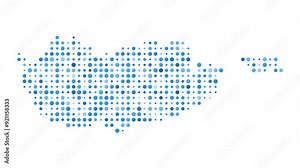 Cyprus dotted digital map. Map of Cyprus with pulsating colored circles. Shape of the country filled with blue disks. Amazing video.