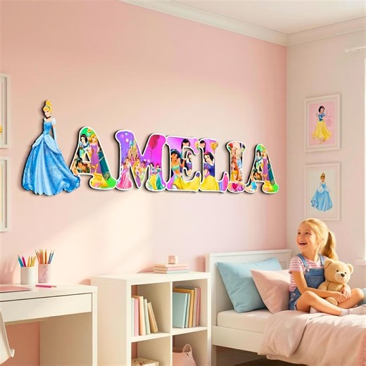 Personalized Disney Princess Name Sign, Custom Girls Room Decor, Princess Wall Art for Kids, Disney Inspired Nursery Decor - Etsy