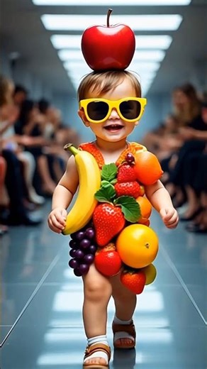 Adorable Kids Catwalk On Fashion Ramp In Food Style 👶🍔🍉