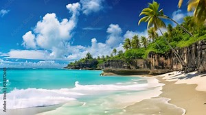 Beautiful beach Anse Lazio at Seychelles - nature background, Bottom Bay, Barbados - Paradise beach on the Caribbean island of Barbados, AI Generated
