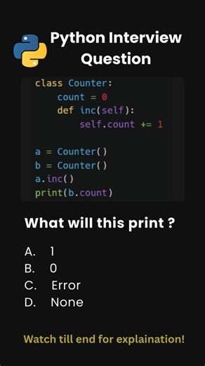 Day 46 | Python Interview Questions | Class Variable Trap Explained 🔥 #python #shorts