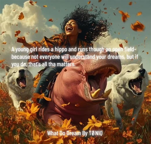A scene from TØNIQ’s What Do You Dream: a girl rides a hippo running through an open field as wolves chase alongside—symbols of determination, focus, and drive. I wrote this song during a time when I was searching for passion, and it’s a reminder that not everyone will understand your dreams… but if you do, that’s all that matters. #WhatDoYouDream #TØNIQ #OriginalSong #Dreamers #Passion