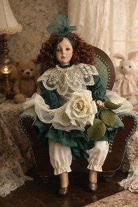 Ashton-drake Cindy Mcclure 1994 Porcelain Doll Cross Stitch 20” Porcelain Doll Sitting Victorian Style Green Dress Lace Outfit Wood Chair - Etsy