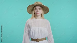 Disagree teenager girl disapproves signal, NO head sign, nods rejecting, denying