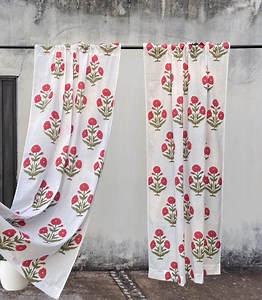 Floral Hand Block Curtain Pair, Lightweight Cotton Window Panels, Luxury Boho Decor, Sunlight Bedroom Drapery - Etsy