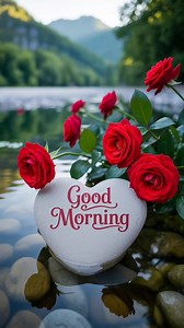 Start your day where love meets nature 🌹⛰️—a peaceful morning by the water, surrounded by roses and fresh mountain air. Good Morning! #GoodMorning #NatureLove #MorningVibes #MountainView #RosesAndRocks #PeacefulStart #FreshAirFeels #TranquilMoments #NatureInBloom #RomanticMornings #PositiveEnergy | Good Morning Images