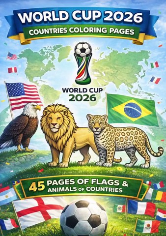 Páginas para colorear del Mundial 2026 para imprimir, 45 banderas del mundo con símbolos de animales, actividad de fútbol para niños, libro para colorear del Mundial (descarga digital) - Etsy España