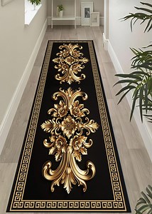 Gold and Black Runner Rug: Anti-slip Hallway Entry Rug - Etsy