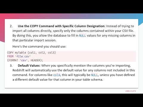 How to Copy CSV into a Table with Missing Columns in Amazon Redshift