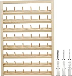 Wooden Thread Holder 48 Spool Rack, Wall-Mounted Sewing Organizer with Screws, Rustic Thread Storage for Embroidery, Craft Supplies, and Hair Bands – Perfect for Neat and Accessible Sewing Spaces