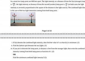 In a street two lamp posts are 600 feet apart. The light intens... | Filo