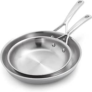 Sur La Table Classic 5-Ply Stainless Steel 2-Piece Skillet Set, 8" & 10", Silver