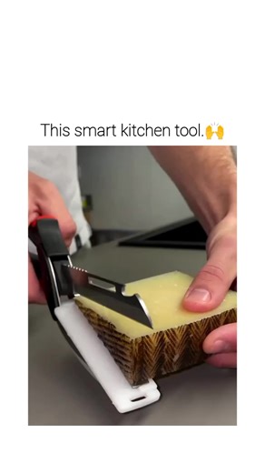 WANTED ⭕ on Instagram: "The post showcases a handheld cheese slicer that presses a block of cheese into uniform thin strips using a lever mechanism, demonstrated in a 15-second video on a professional kitchen surface."