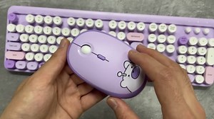Fogruaden Wireless Keyboard and Mouse Combo 2.4GHz Retro Typewriter Keyboard, 104 Keys Full Size Round Keycap Cute Keyboard and Mouse with Number Pad, Purple Colorful Keyboard for Windows PC Laptop