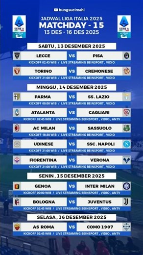 Jadwal Liga Italia Pekan 15 - AC Milan vs Sassuolo #jadwalligaitalia #ligaitalia2025