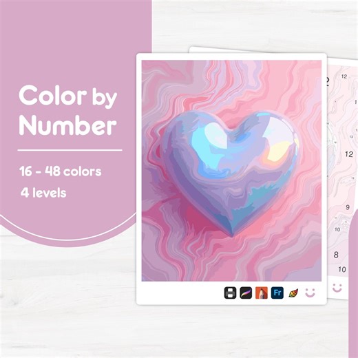 Colorful Heart Shape - Color by Number - Digital & Printable - 4 Levels - Etsy