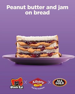 In every bite of this classic PB&J, you'll taste the rich heritage of South Africa. All Gold Jam, Black Cat Peanut Butter, and Albany Bread - a trio that brings the flavour since van toeka af. | Love Albany Bread
