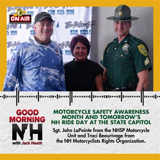 Listen to the newest New Hampshire State Police (NHSP) segment on Good Morning NH with Jack Heath on The Pulse of NH ! 📻 Motorcycle Safety Awareness Month and tomorrow’s NH Ride Day at the State Capitol, with Sgt. John LaPointe from the NHSP Motorcycle Unit and Traci Beaurivage from the NH Motorcyclist's Rights Organization. 🏍️ Find the full segment on this link: https://thepulseofnh.podbean.com/e/nh-state-police-may-1st | New Hampshire State Police