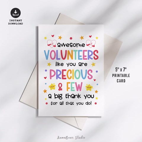 Volunteer Appreciation Week Card Printable, Thank You Greeting Card, JPG PDF Digital Download - Etsy