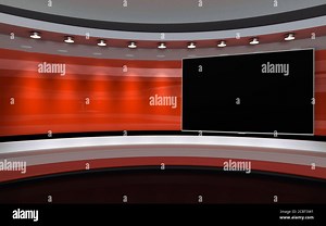 Tv Studio. Backdrop for TV shows .TV on wall. News studio. The perfect backdrop for any green screen or chroma key video or photo production. 3D rende Stock Photo - Alamy