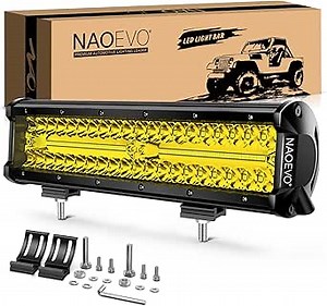 NAOEVO 12 Inch Yellow LED Light Bar, 300W 30000LM LED Fog/Off Road/Driving Lights LED Bar with Spot Flood Combo Beam, LED Work Lights for Truck UTV ATV Tractor Golf Cart Boat, 1 Pc (Yellow)