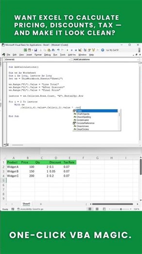 Watch Excel auto-calculate price, discount & tax in seconds