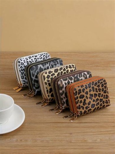 Fashionable And Personalized Double Zipper Multiple Colors To Choose From Multifunctional Coin Wallet Leopard Print Pattern Card Holder Multi Card Storage Card Suitable For Storing Credit Cards For Women Wallet Mini Wallet Purse Wallet Small Wallet Cute Wallet | SHEIN